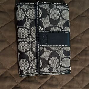 Coach Black and Gray Signature Canvas Trifold Wallet